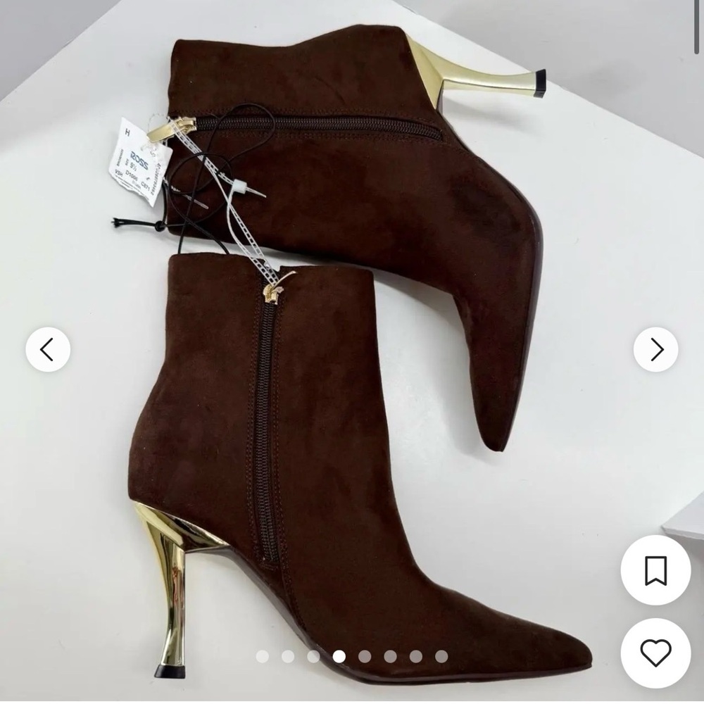 Nine West Brown Heeled Boots with Gold Accent